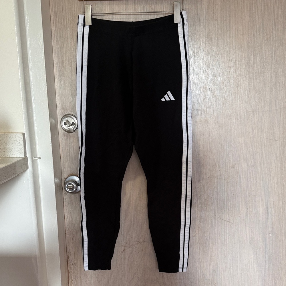 Adidas Women’s Black Leggings with White Stripes